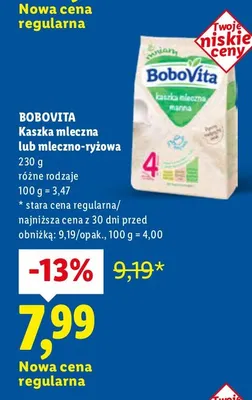 Kaszka mleczna lub mleczno-ryżowa różne rodzaje promocja w Lidl