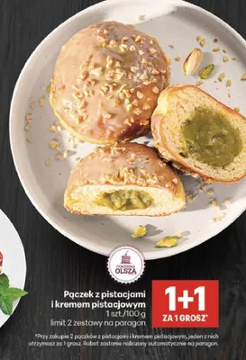 Pączek z pistacjami i kremem pistacjowym Cukiernia Olsza promocja w Delikatesy Centrum