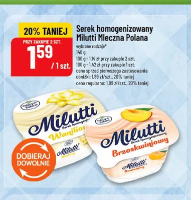 Serek homogenizowany brzoskwiniowy Milutti Mleczna Polana promocja w POLOmarket