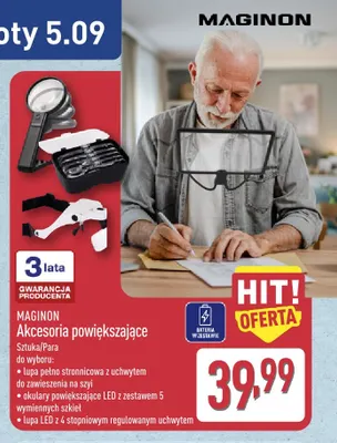 Okulary powiększające LED Maginon z zestawem 5 wymiennych szkieł promocja w Aldi
