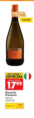 Wino musujące Biscardo Prosecco promocja w Biedronka