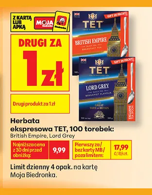 Herbata ekspresowa TET British Empire promocja w Biedronka