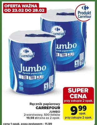 Ręcznik papierowy Jumbo 2-warstwowy promocja w Carrefour Express