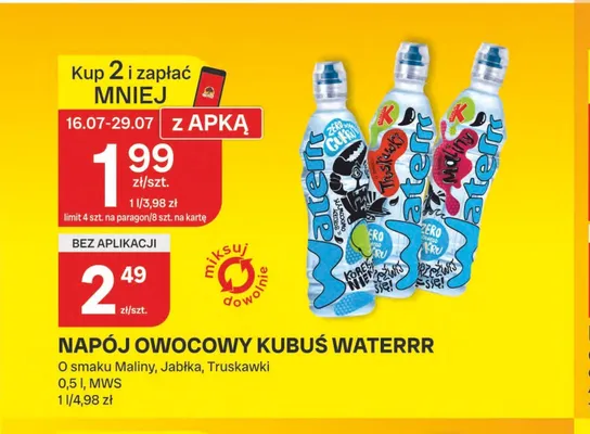 Napój owocowy Kubuś Waterrr o smaku truskawki promocja w Chorten