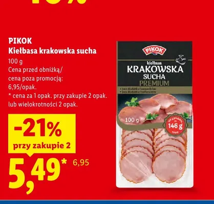 Kiełbasa krakowska sucha Premium Pikok promocja w Lidl