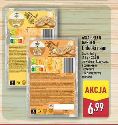 Chlebki naan ASIA GREEN GARDEN z czosnkiem i kolendrą promocja w Aldi