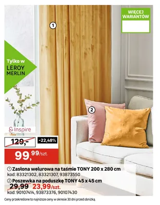 Zasłona welurowa na taśmie Tony 200x280 cm Inspire promocja w Leroy Merlin