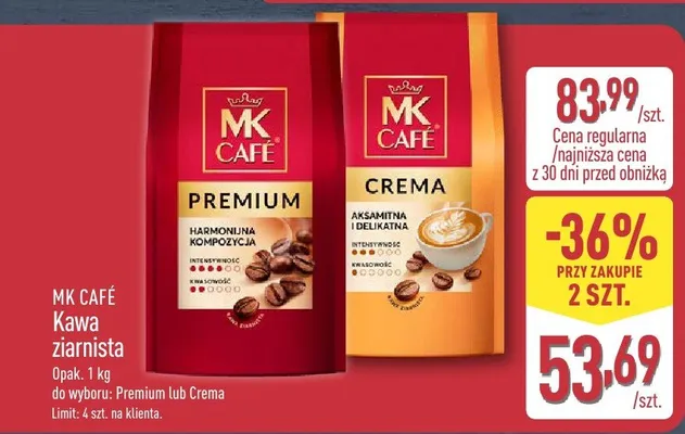 Kawa ziarnista MK Café Crema promocja w Aldi