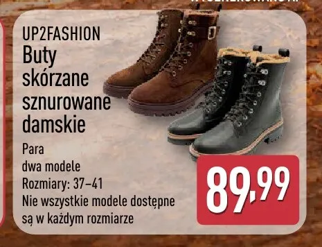 Buty skórzane sznurowane damskie Up2fashion promocja w Aldi