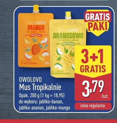 Mus Tropikalnie jabłko-mango Owolovo promocja w Aldi