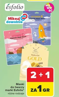 Maski do twarzy Esfolio różne rodzaje promocja w Carrefour Market