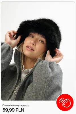 Czarny futrzany kapelusz Cropp promocja w Cropp