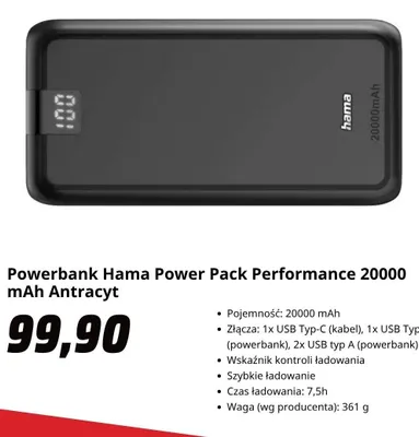 Powerbank Hama Power Pack Performance 20000mAh promocja w Media Markt
