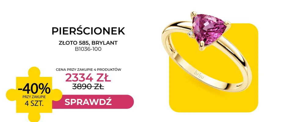 Pierścionek złoto 585 brylant Briju B1036-100 promocja w Briju