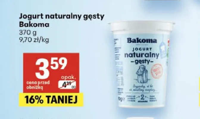 Jogurt naturalny gęsty Bakoma promocja w Delikatesy Centrum