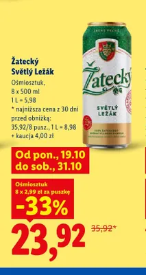 Piwo Žatecký Světlý Ležák 8-pak 500 ml promocja w Lidl