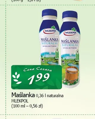 Maślanka naturalna Mlekpol promocja w CEZAR Delikatesy