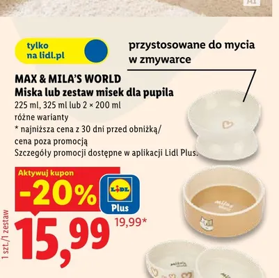 Miska dla pupila 325 ml Max & Mila's World promocja w Lidl