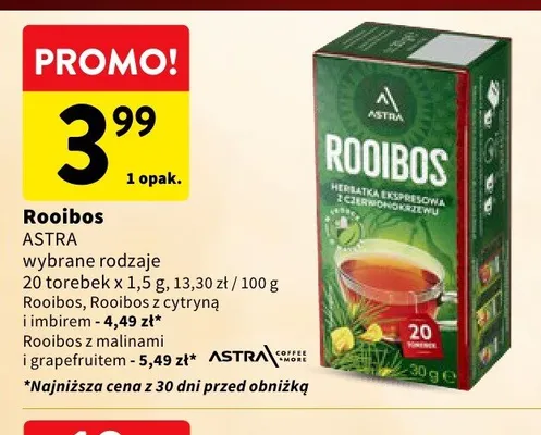 Herbata Rooibos Astra z malinami i grapefruitem promocja w Intermarche