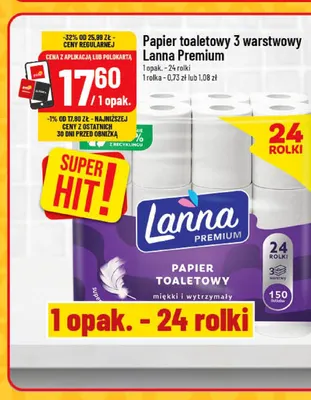 Papier toaletowy 3-warstwowy Lanna Premium 24-pak promocja w POLOmarket
