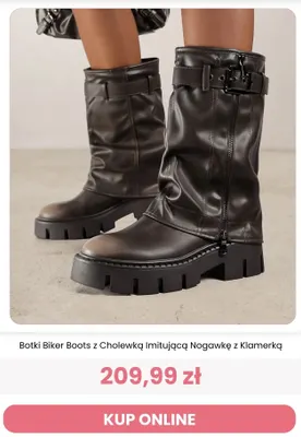 Botki biker boots z cholewką imitującą nogawkę z klamerką Renee promocja w Renee