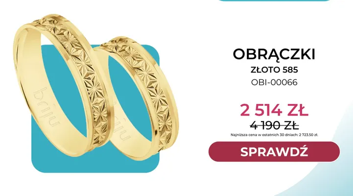 Obrączki złoto 585 OBI-00066 Briju promocja w Briju