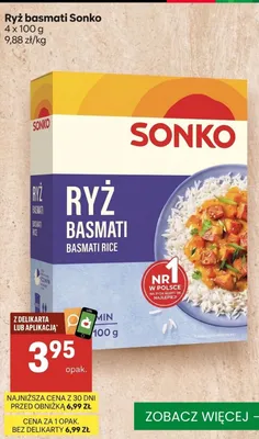 Ryż basmati Sonko 4-pak 100 g promocja w Delikatesy Centrum