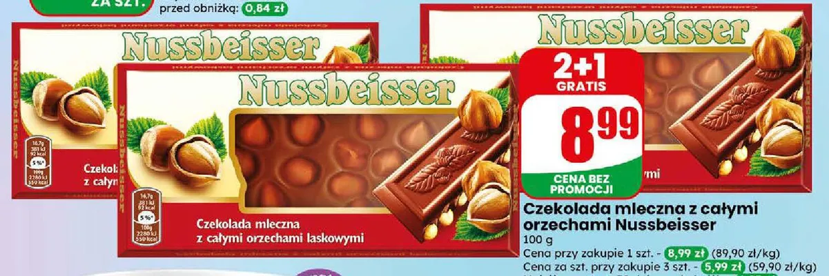 Czekolada mleczna z całymi orzechami Nussbeisser promocja w Dino