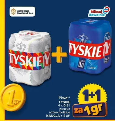 Piwo bezalkoholowe Tyskie Zero 4-pak 500 ml promocja w Carrefour Market