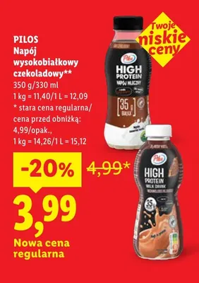 Napój wysokobiałkowy czekoladowy Pilos promocja w Lidl