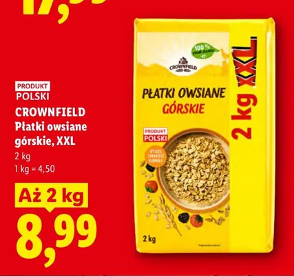 Płatki owsiane górskie XXL Crownfield promocja w Lidl