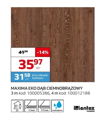Wykładzina elastyczna Maxima Eko Dąb ciemnobrązowy Lentex promocja w Komfort