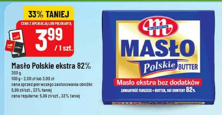 Masło Polskie ekstra 82% Mlekovita promocja w POLOmarket