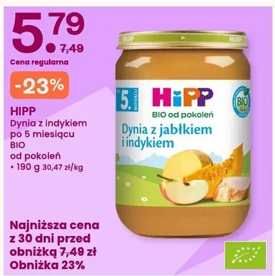 Dynia z jabłkiem i indykiem po 5 miesiącu BIO HiPP od pokoleń promocja w Frisco