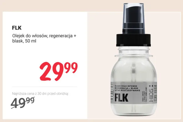 Olejek do włosów FLK regeneracja + blask promocja w Rossmann