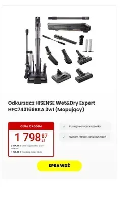 Odkurzacz Wet&Dry Expert HFC743169BKA 3w1 (Mopujący) Hisense promocja w Media Expert