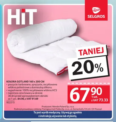 Kołdra Gotland 160x200 cm promocja w Selgros