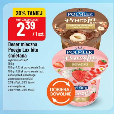 Deser mleczny Polmlek Poezja Lux z bitą śmietaną orzechowy promocja w POLOmarket