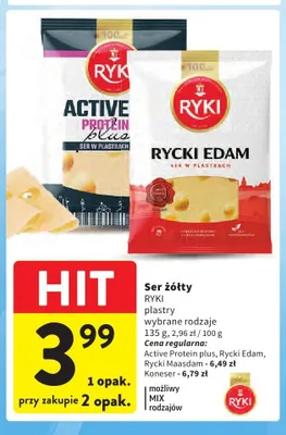 Ser żółty Rycki Edam Ryki plastry promocja w Intermarche