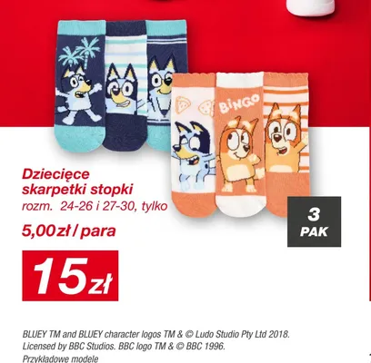 Dziecięce skarpetki stopki Bluey rozm. 24-26 i 27-30 promocja w KiK