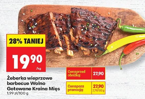Żeberka wieprzowe barbecue Wolno Gotowane Kraina Mięs promocja w Biedronka