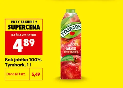 Sok jabłko 100% Tymbark promocja w Biedronka