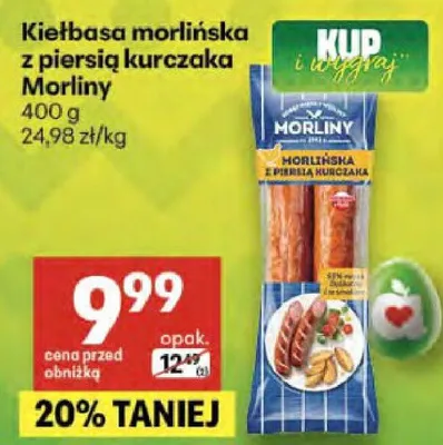 Kiełbasa morlińska z piersią kurczaka Morliny promocja w Delikatesy Centrum
