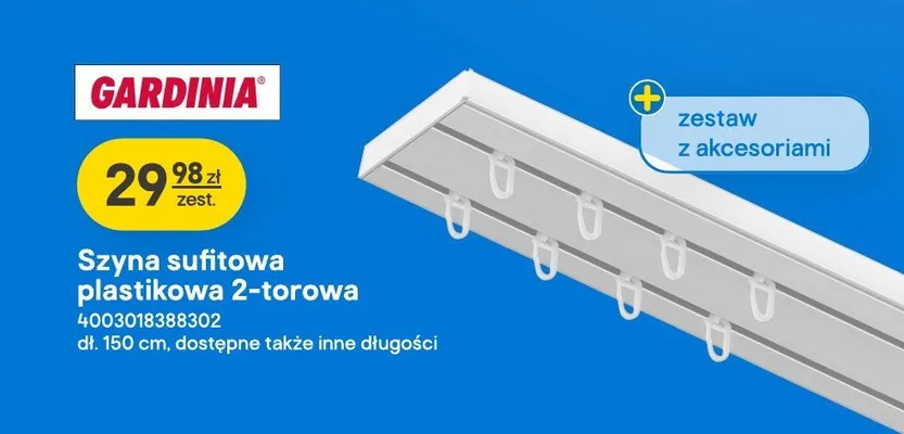 Szyna sufitowa plastikowa 2-torowa Gardinia promocja w Castorama