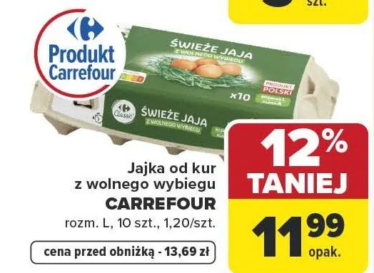 Jajka od kur z wolnego wybiegu promocja w Carrefour Market
