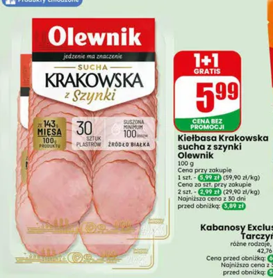 Kiełbasa Krakowska sucha z szynki Olewnik promocja w Dino
