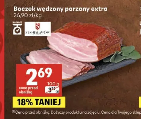 Boczek wędzony parzony extra Stanisławów promocja w Delikatesy Centrum