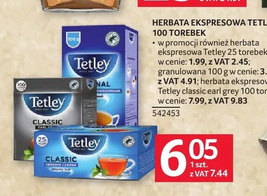 Herbata ekspresowa Tetley 100 torebek promocja w Selgros