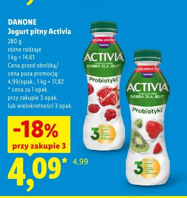 Jogurt pitny Activia Malina Granat Danone promocja w Lidl