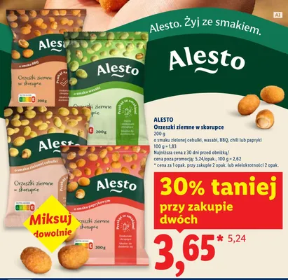 Orzeszki ziemne w skorupce o smaku papryki Alesto promocja w Lidl